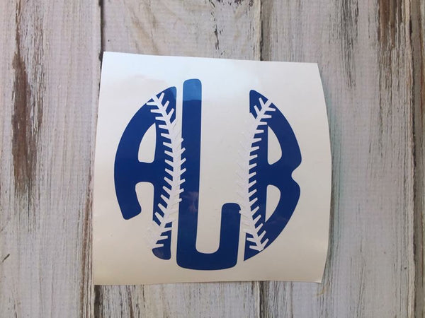 Softball or baseball stitches monogram vinyl decal