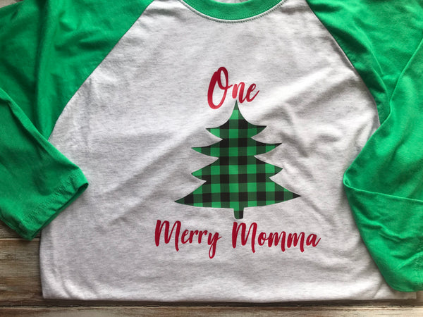 One Merry Momma Raglan Christmas Shirt