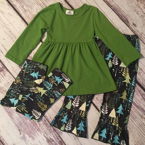3 piece Green trees boutique outfit