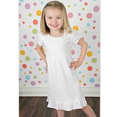 Girls White Short Sleeve Ruffle Dress Size 6