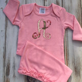 Pink Monogrammed infant gown