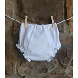 White ruffled bloomers, monogrammed bloomers