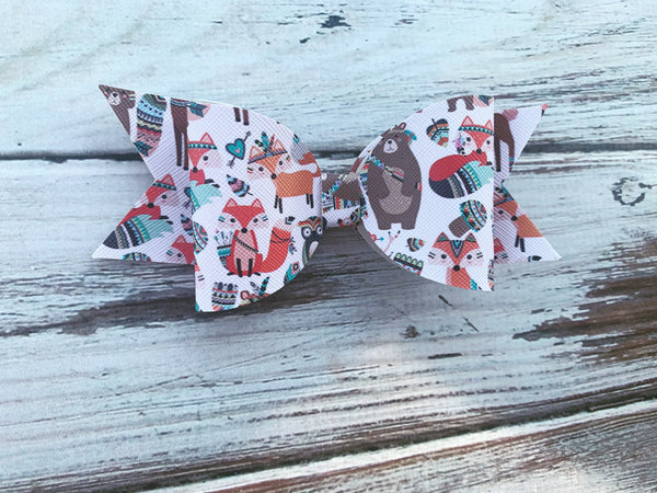 Forest animals Faux Leather Bow