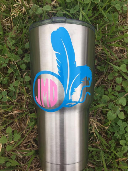 Feather monogram vinyl decal