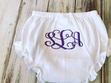 White ruffled bloomers, monogrammed bloomers