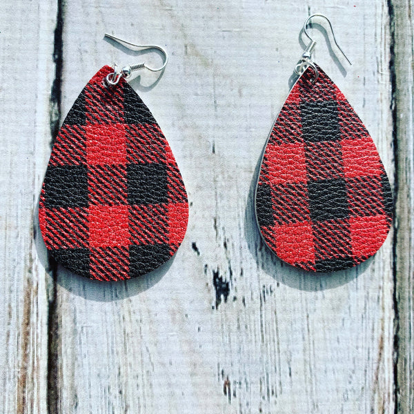 Red Buffalo Plaid Print Earrings