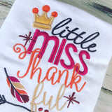 Girls Little Miss Thankful Shirt or Onesie