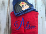 Wonder Woman hooded towel, super girl hooded towel
