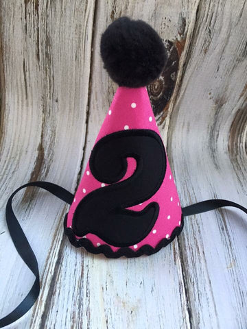 Birthday hat, pink and black, Minnie Mouse party hat