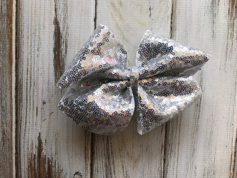 Large Silver Sequin Glitter Bow