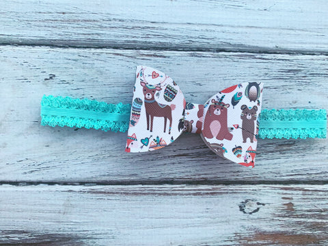 Forest animals Faux Leather Bow headband