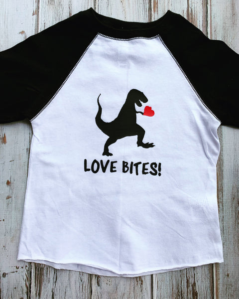 Valentines Dinosaur Raglan Shirt Love Bites