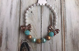 Chunky bead necklace, gold and Aqua, fall necklace